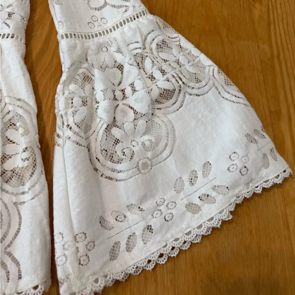 SPELL Clover Lace Blouse Semi Sheer Lattice Trim Crochet Women’s SIZE SMALL - Picture 5 of 12